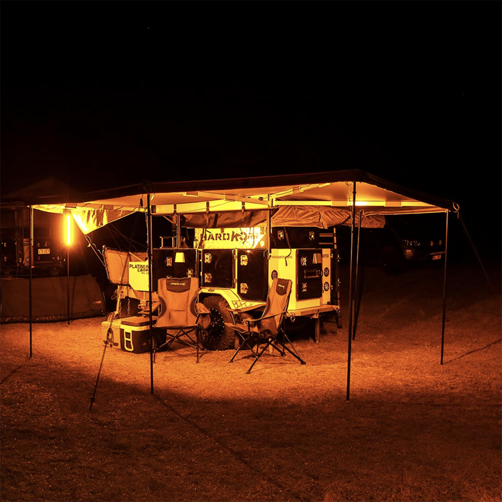 AreaBFE Tents Hard Korr 2 Bar Orange/White LED overlanding and camping light kit with diffusers.