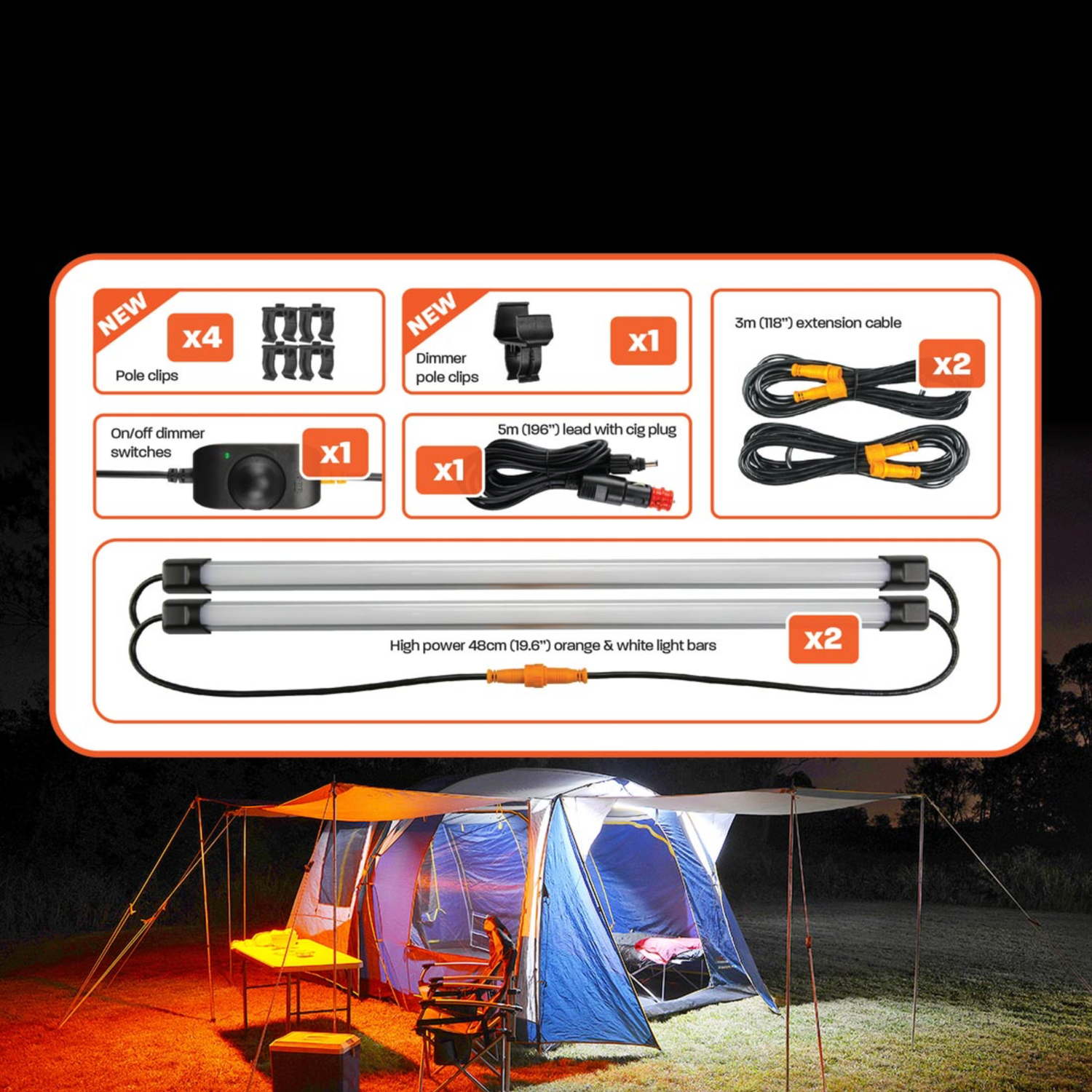 Hard Korr 2 Bar LED Camping Light Kit - AreaBFE Tents